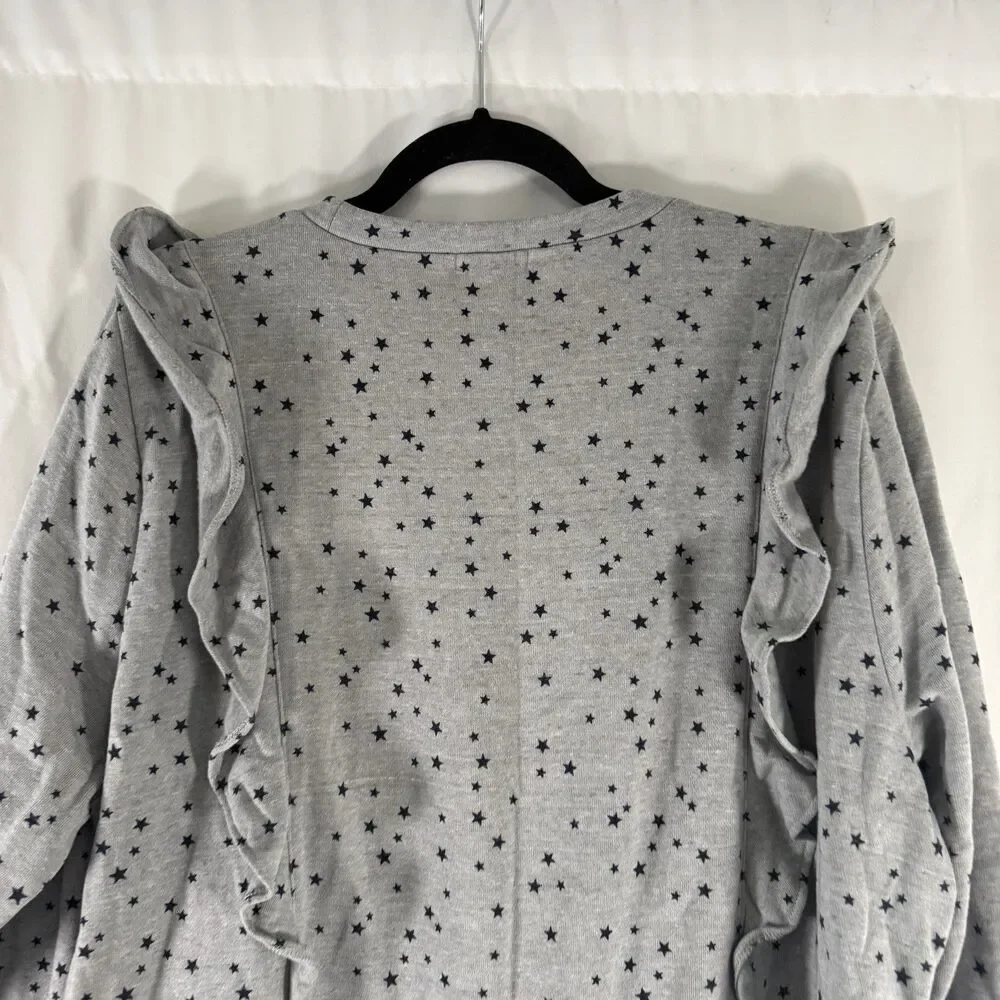 J Crew Mercantile Sweater Women's 2X Grey Star Print Ruffle Trim Pullover Long S